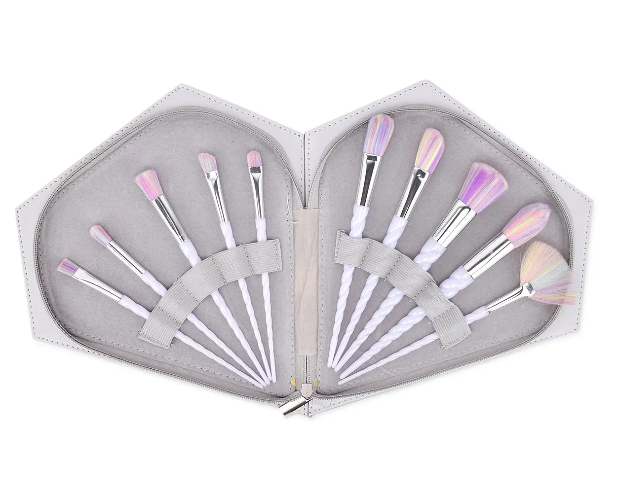 10 Pcs Professional Makeup Brush Set with Diamond Bag - Silver