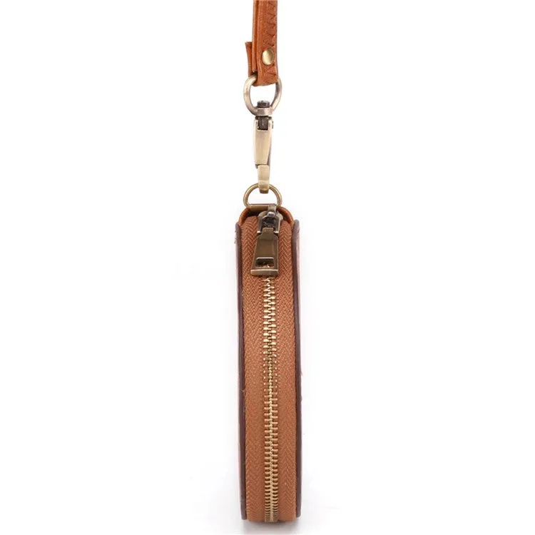 (Ø115mm) Leather coin purse vintage wallet purse with hand strap - Brown