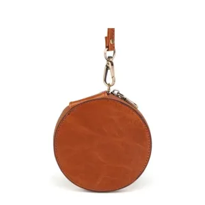 (Ø115mm) Leather coin purse vintage wallet purse with hand strap - Brown