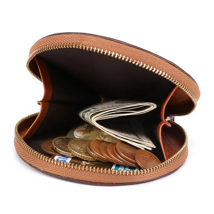 (Ø115mm) Leather coin purse vintage wallet purse with hand strap - Brown
