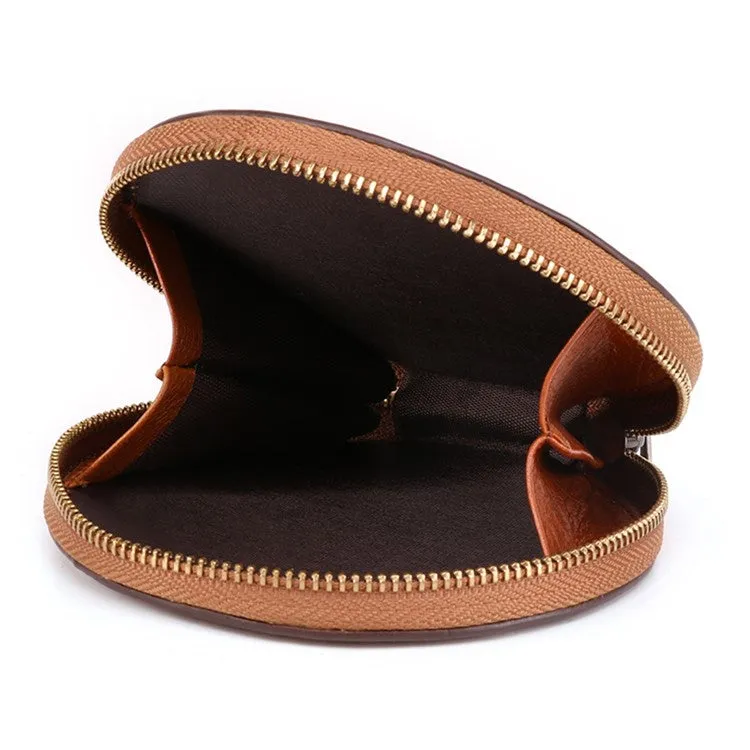 (Ø115mm) Leather coin purse vintage wallet purse with hand strap - Brown