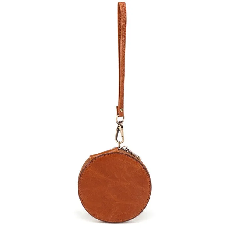 (Ø115mm) Leather coin purse vintage wallet purse with hand strap - Brown