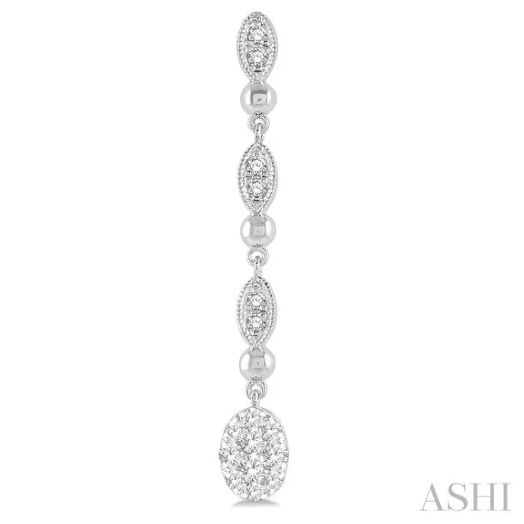 1/2 ctw Oval Lovebright and Marquise Motif Round Cut Diamond Fashion Long Earrings in 14K White Gold