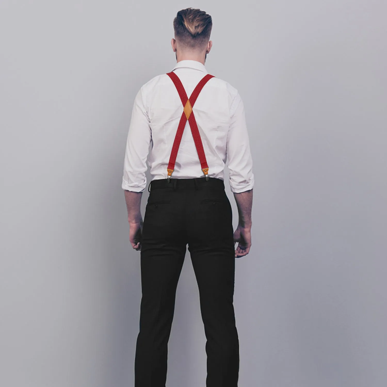 1.4 inch Adjustable Suspender with 4 Clips - A6-RED