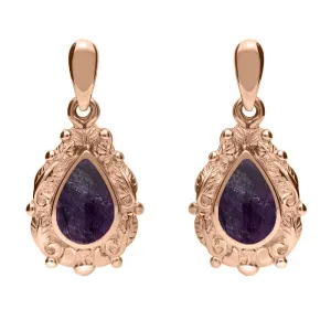 18ct Rose Gold Blue John Pear Shaped Leaf Drop Earrings