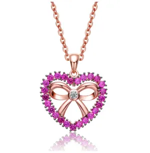18K Rose Gold Plated Heart Shaped Pendant Necklace with Clear Cubic Zirconia for Kids/Girls