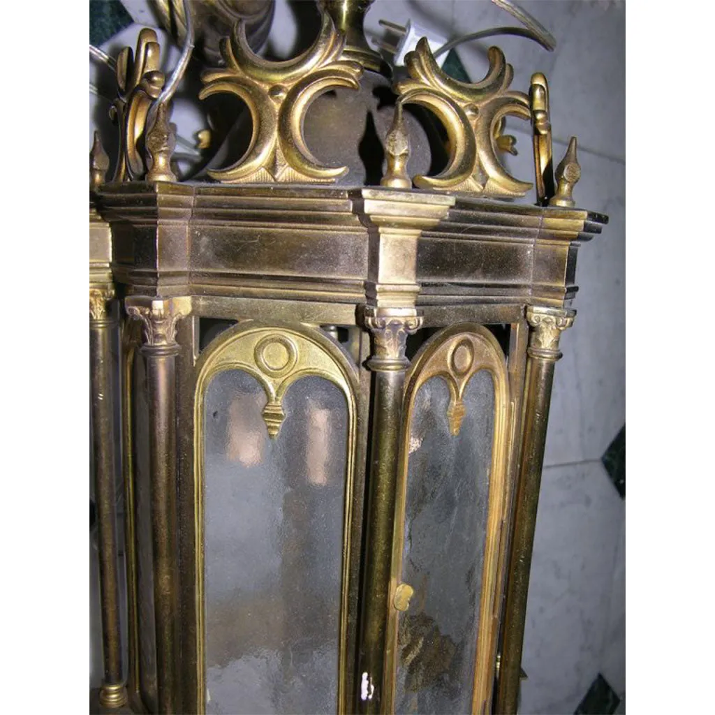 19th Century 1860 French Antique Neoclassical Brass Lantern