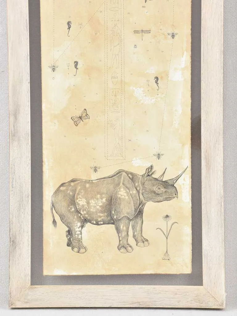 2 Andrea Collesano drawings - rhinoceros & elephant 47¾" x 14¼"