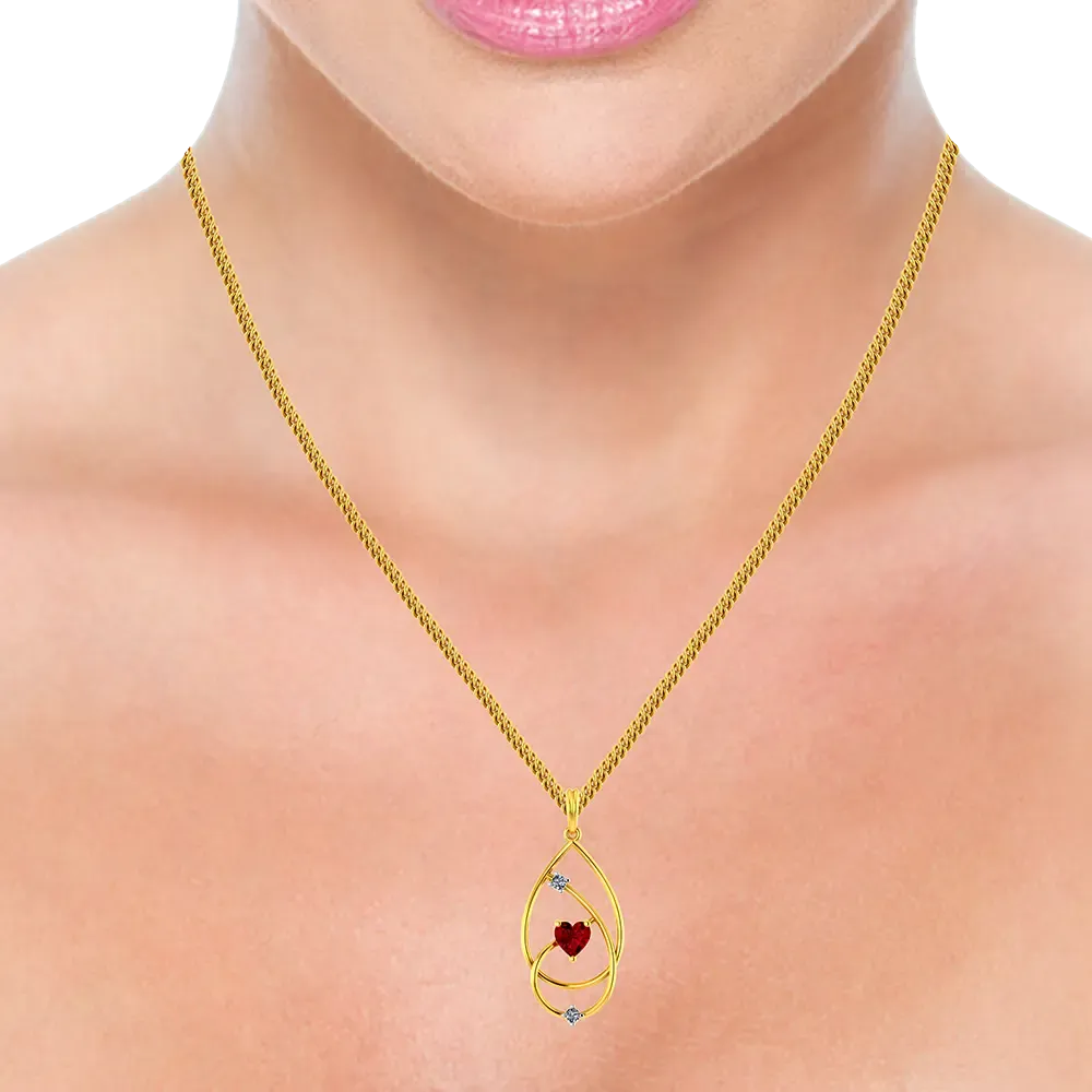 22k Gold Pendant With Intricate Design And Red Heart Shaped Stone