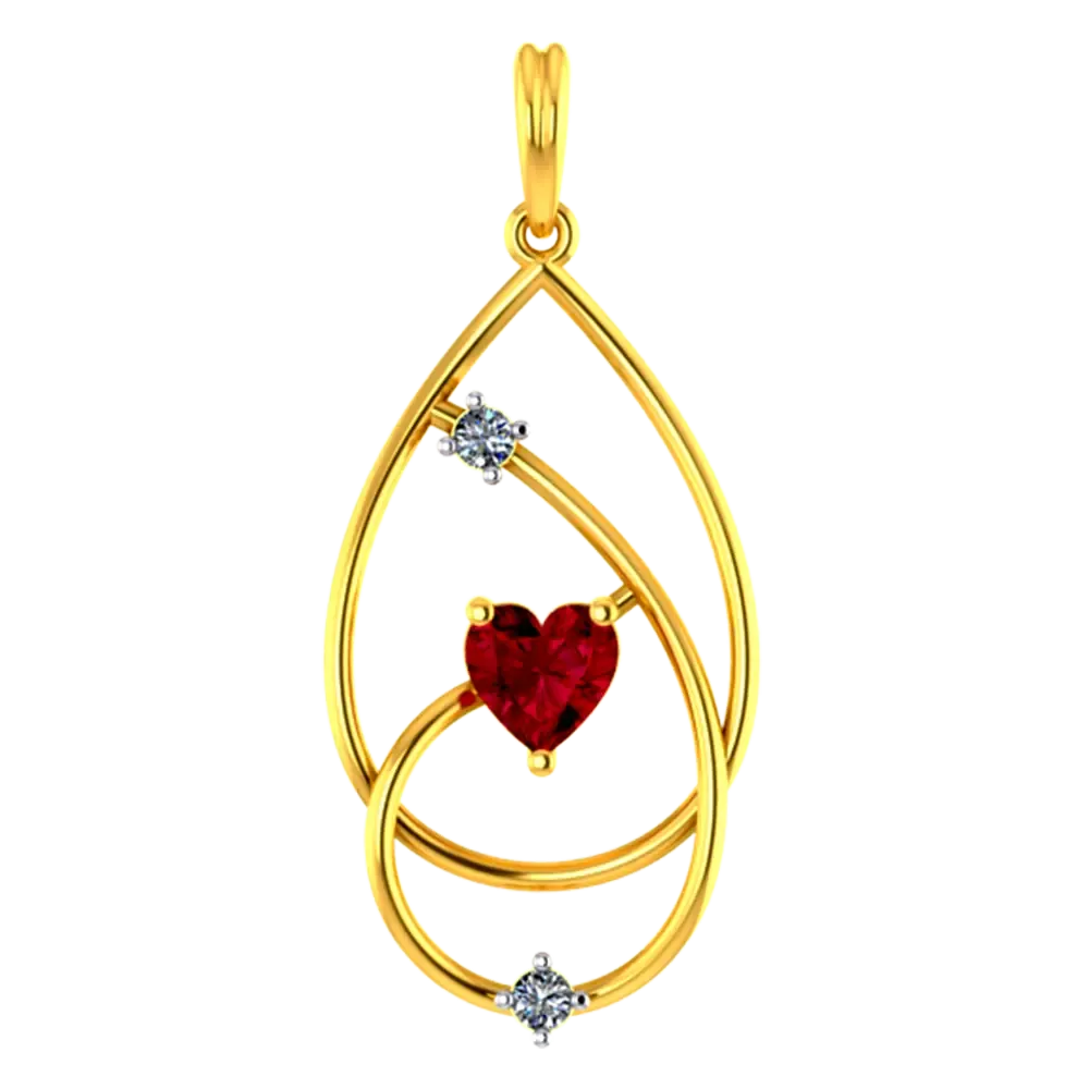 22k Gold Pendant With Intricate Design And Red Heart Shaped Stone