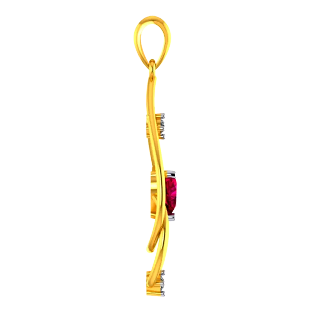 22k Gold Pendant With Intricate Design And Red Heart Shaped Stone