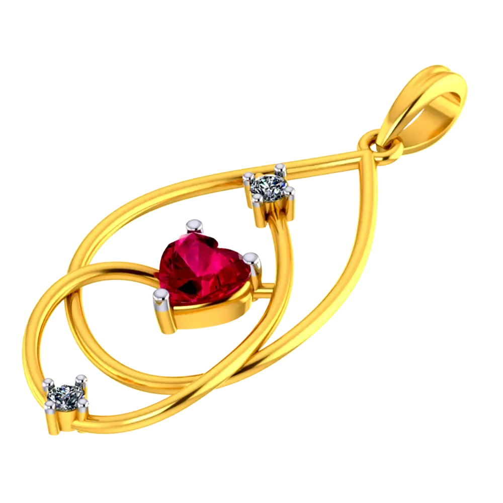 22k Gold Pendant With Intricate Design And Red Heart Shaped Stone