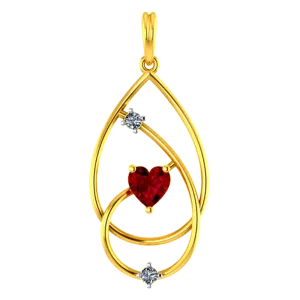 22k Gold Pendant With Intricate Design And Red Heart Shaped Stone