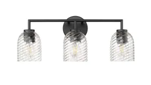 3 Lamps Catania Vanity Light - Matte Black - Clear Swirl Glass - 22.8in. Wide