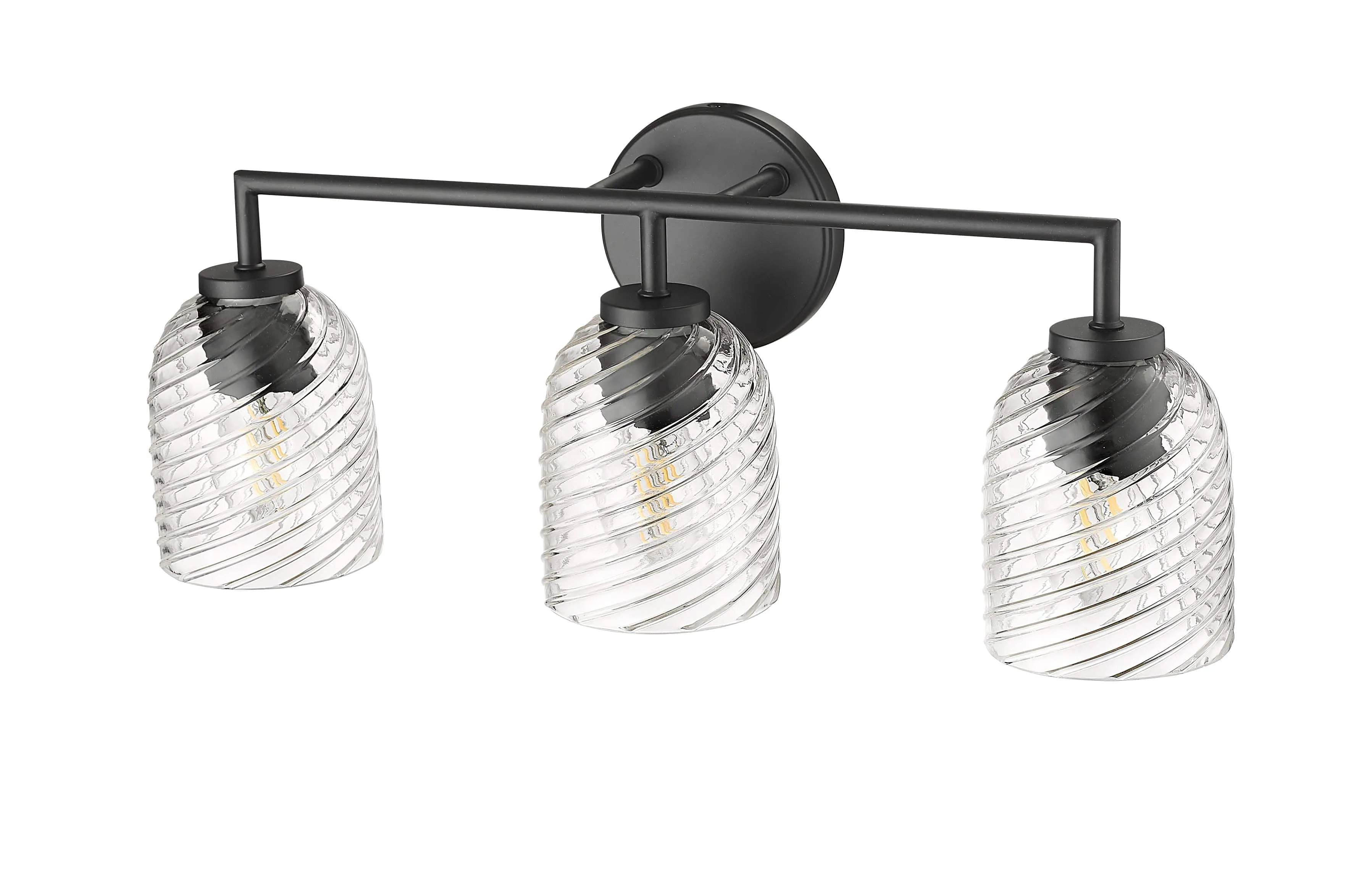 3 Lamps Catania Vanity Light - Matte Black - Clear Swirl Glass - 22.8in. Wide