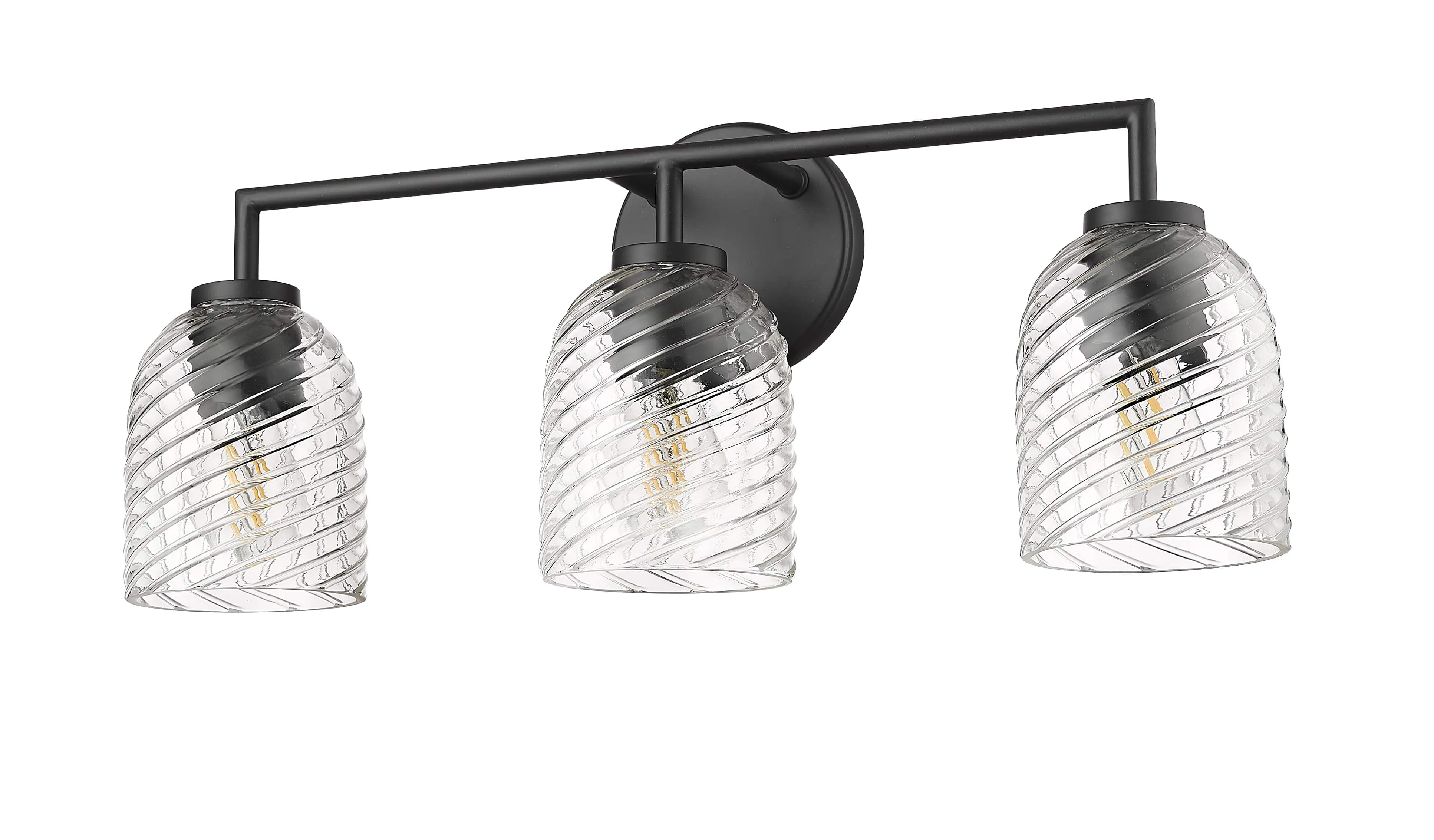 3 Lamps Catania Vanity Light - Matte Black - Clear Swirl Glass - 22.8in. Wide