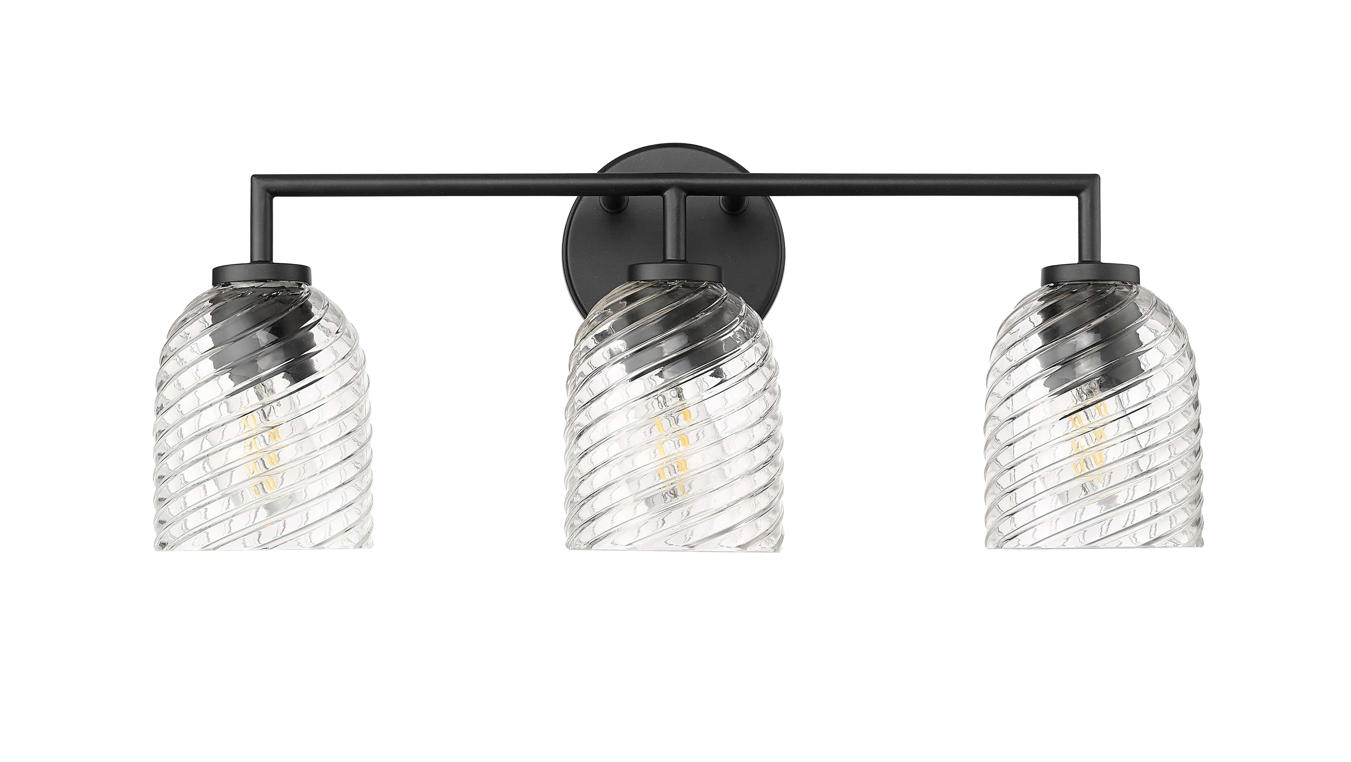 3 Lamps Catania Vanity Light - Matte Black - Clear Swirl Glass - 22.8in. Wide