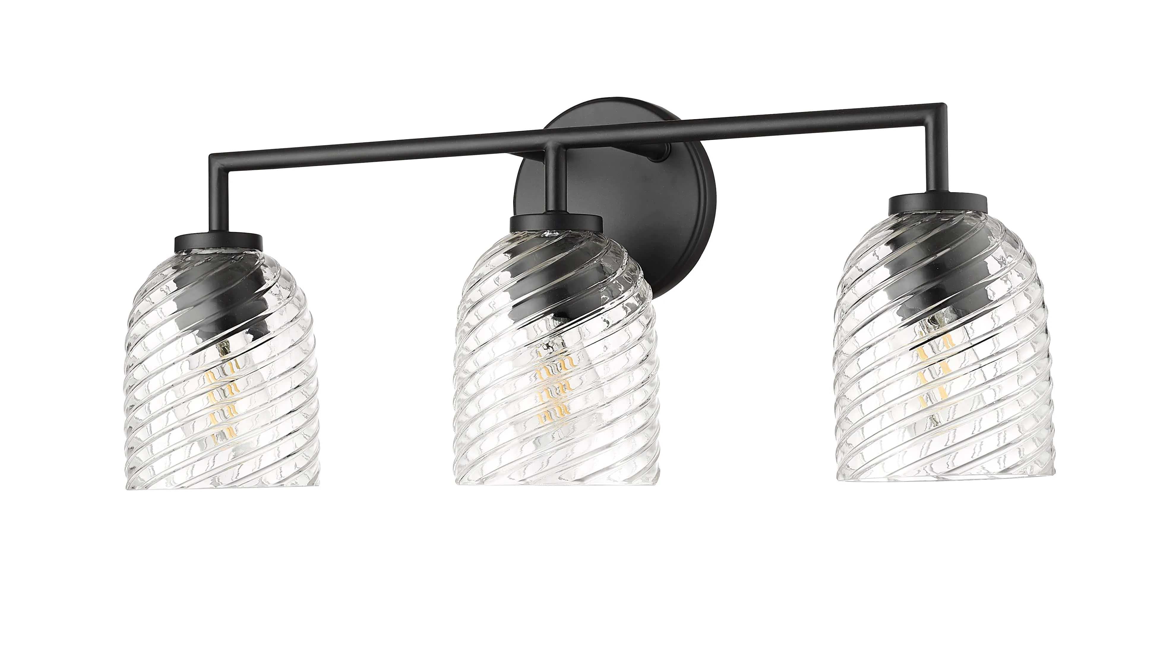 3 Lamps Catania Vanity Light - Matte Black - Clear Swirl Glass - 22.8in. Wide