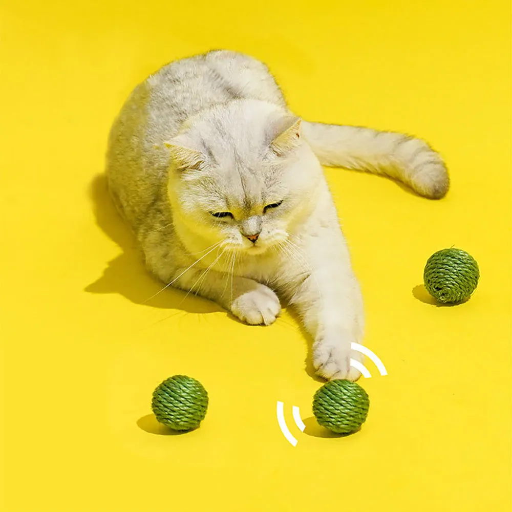 3 PCS Cat Toy Balls Interactive Pet Play Balls Sisal Rope