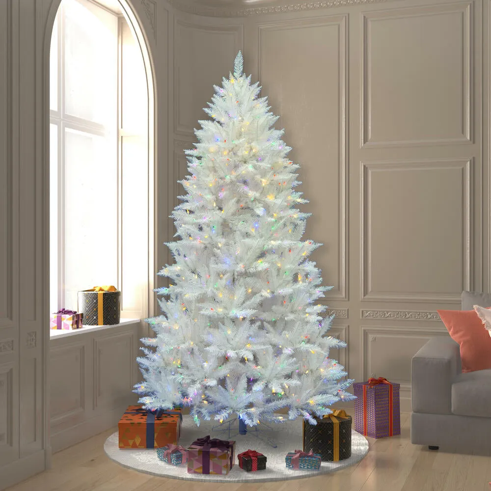 7.5' Sparkle White Spruce Artificial Christmas Tree Multi-Colored LED Lights