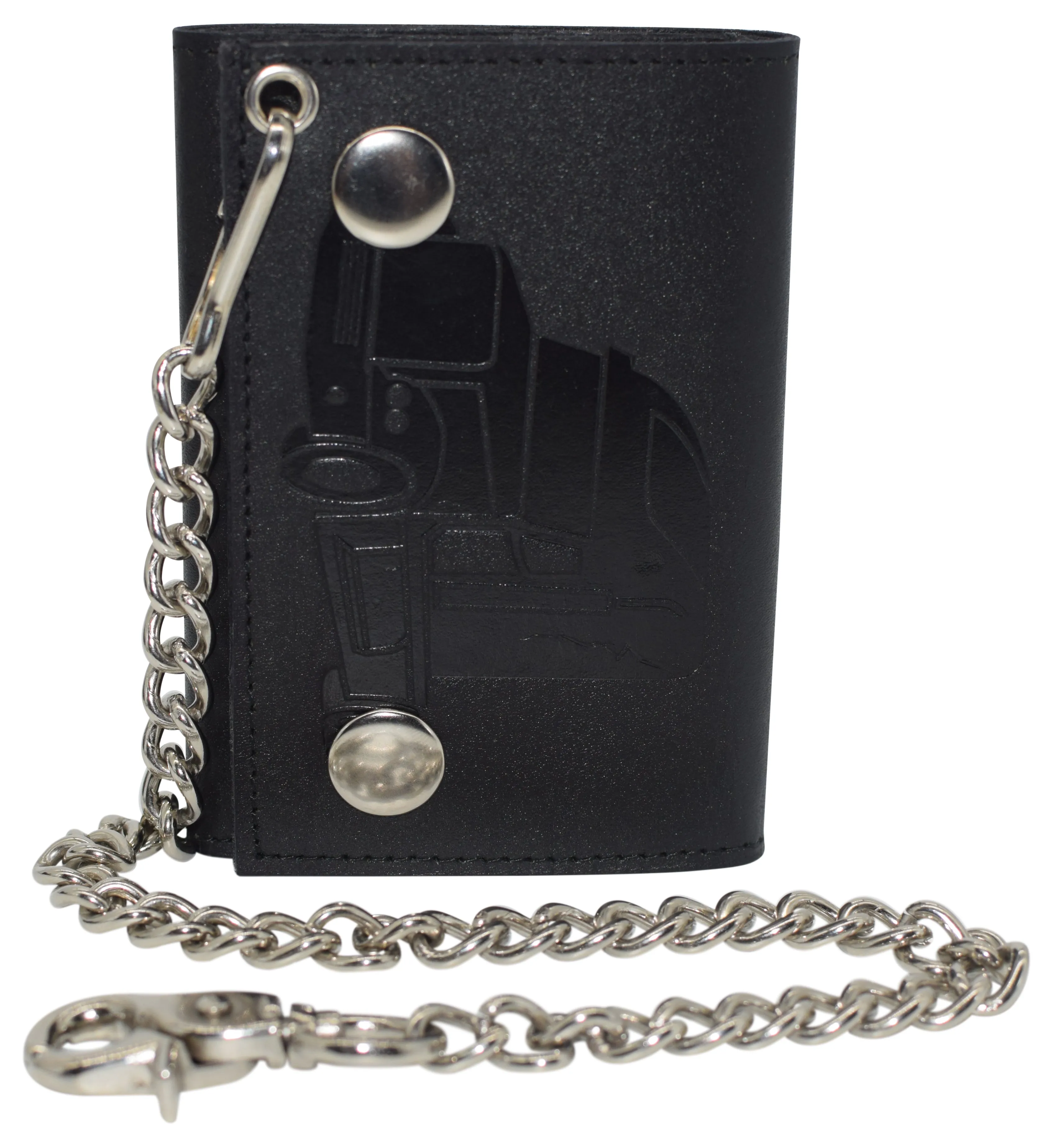946-31 Men's RFID Blocking Trifold Biker Genuine Leather Steel Chain Truck Wallet Snap closure