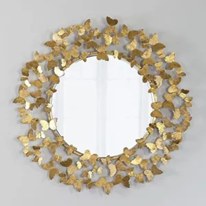 AD iNTER Golden Metal Butterfly Decorative Wall Mount Mirror for Room, Hall (30×30×5cm)