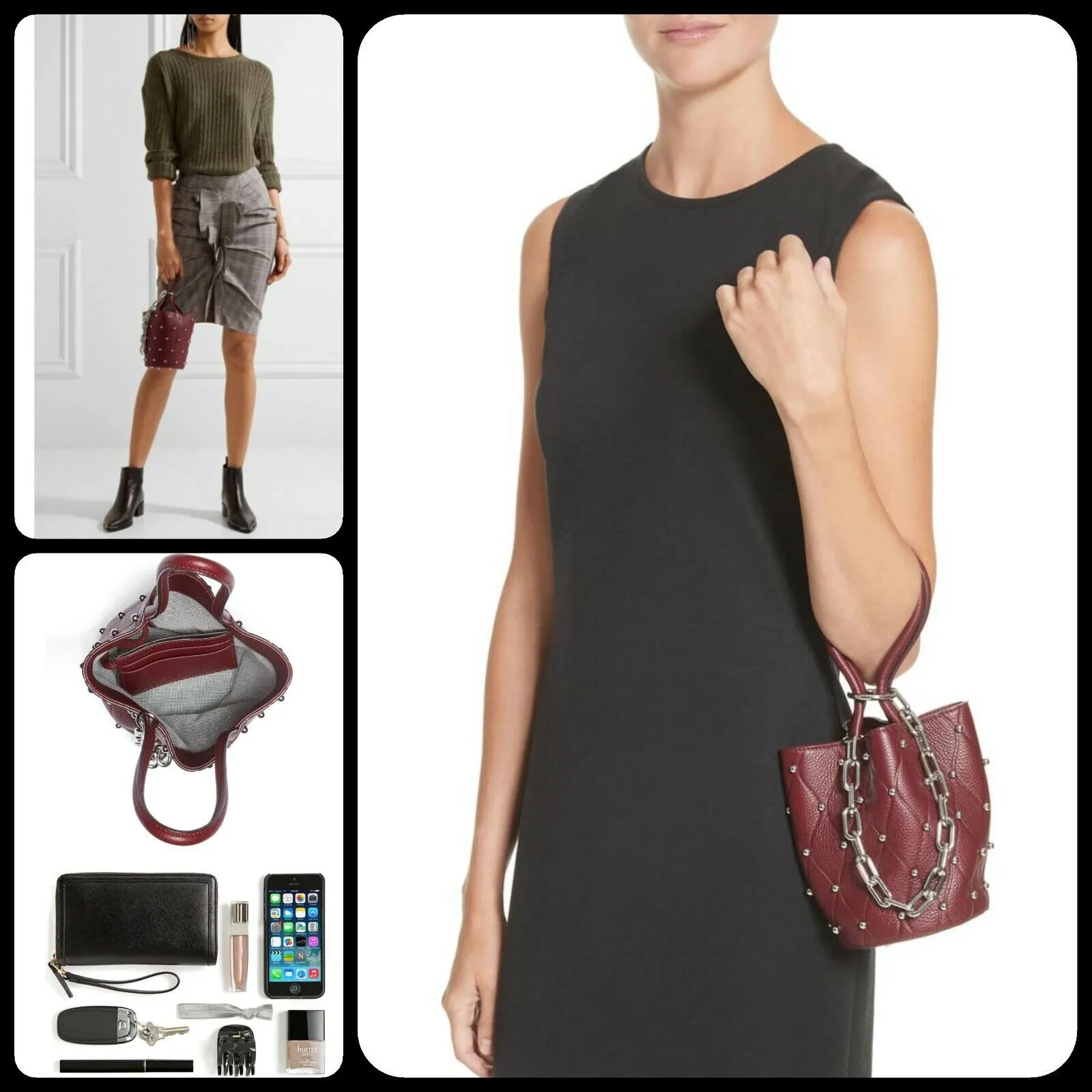 ALEXANDER WANG CALFSKIN STUDDED MINI ROXY BUCKET BAG