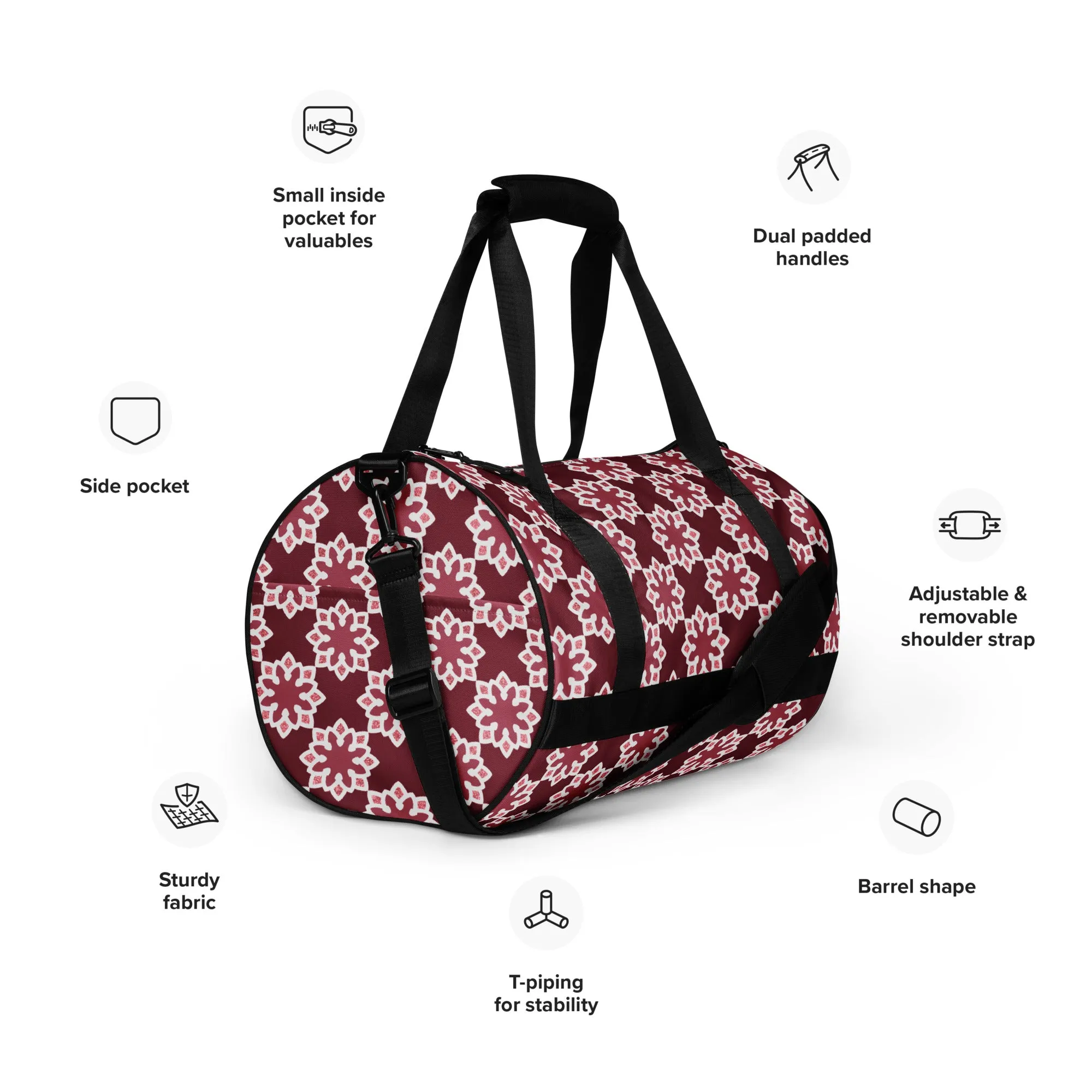 All-over print gym bag - Arabesque Flower in Rouge