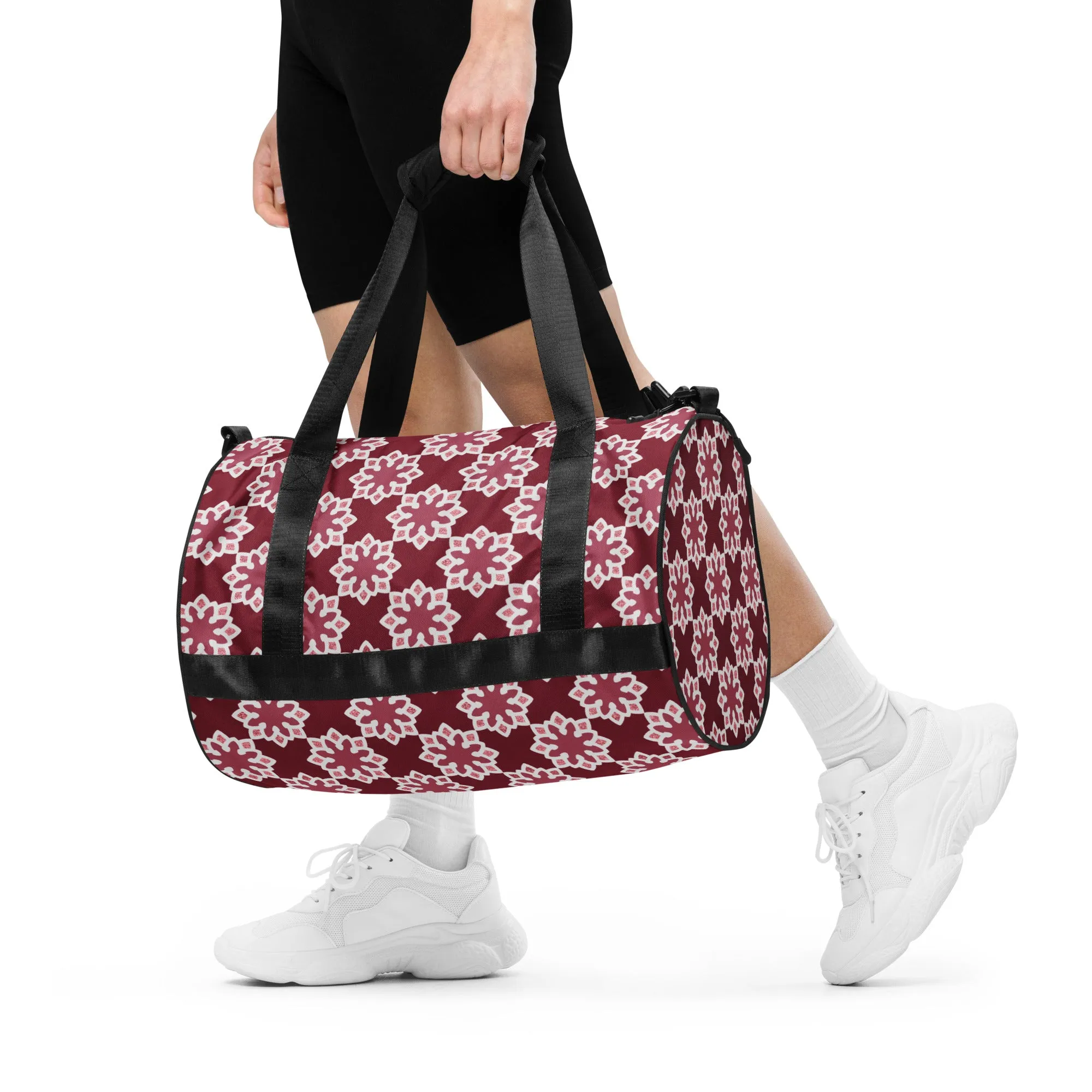 All-over print gym bag - Arabesque Flower in Rouge
