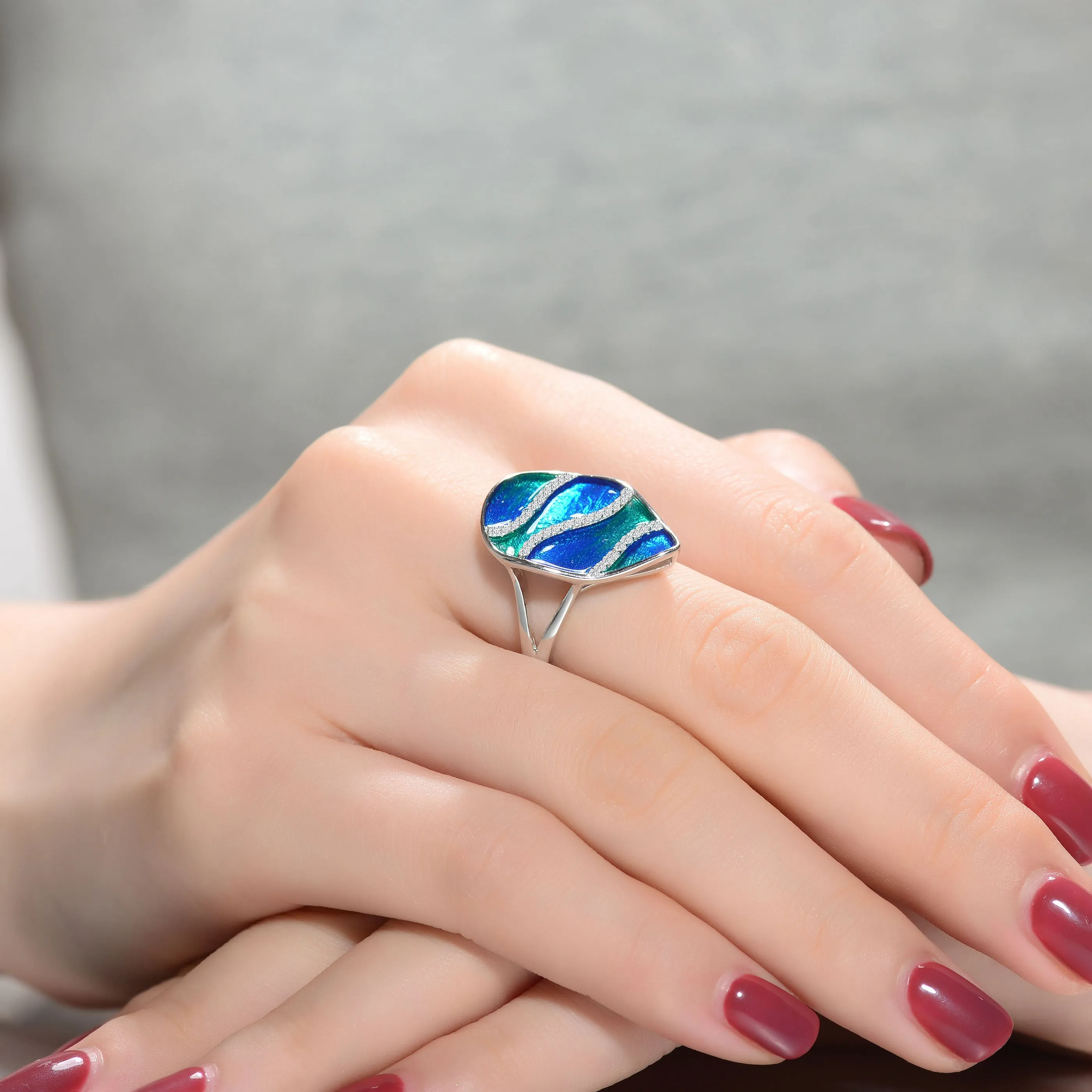 Anne Blue-Green Enamel Ring Size 7