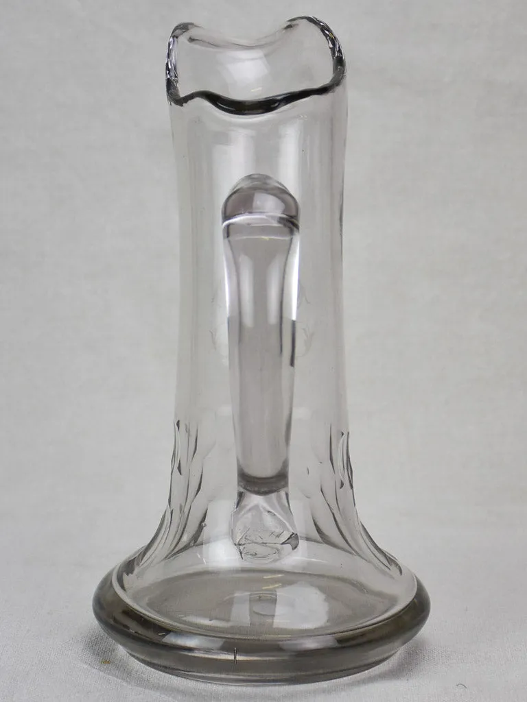 Antique French cider pitcher, blown glass with monogram