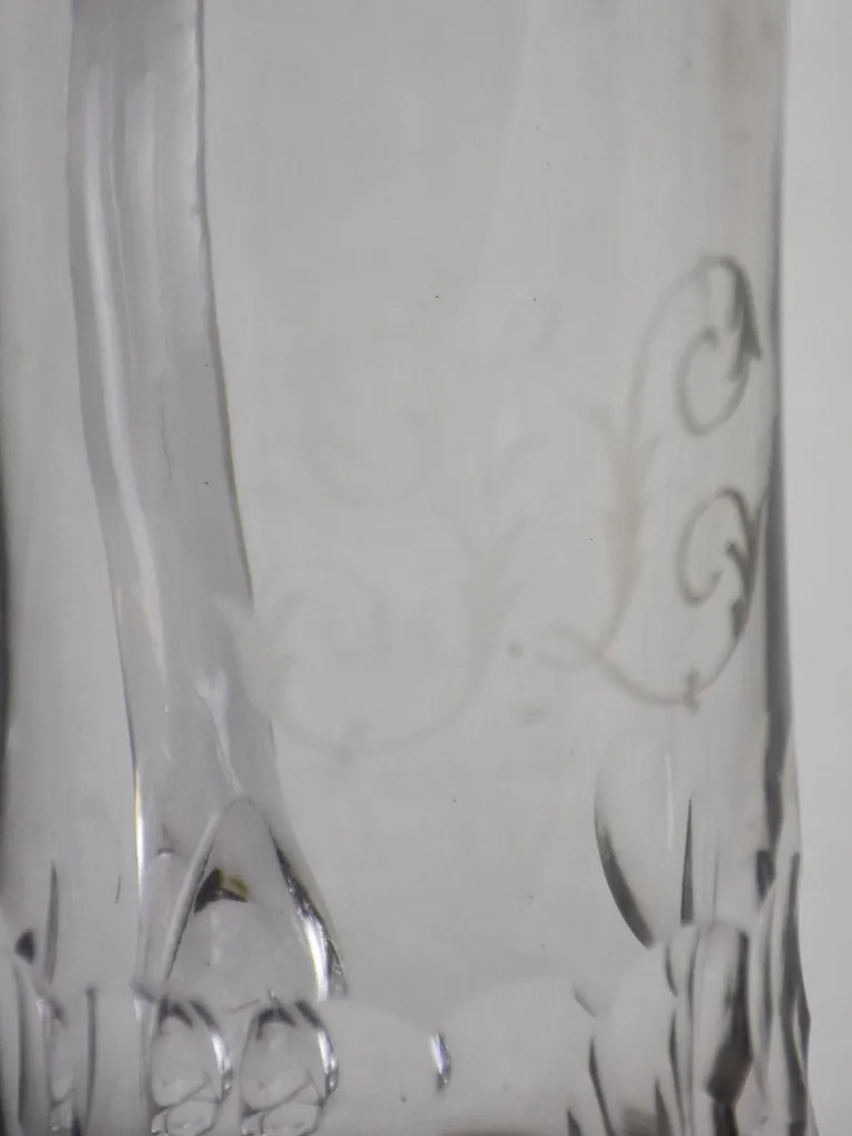 Antique French cider pitcher, blown glass with monogram