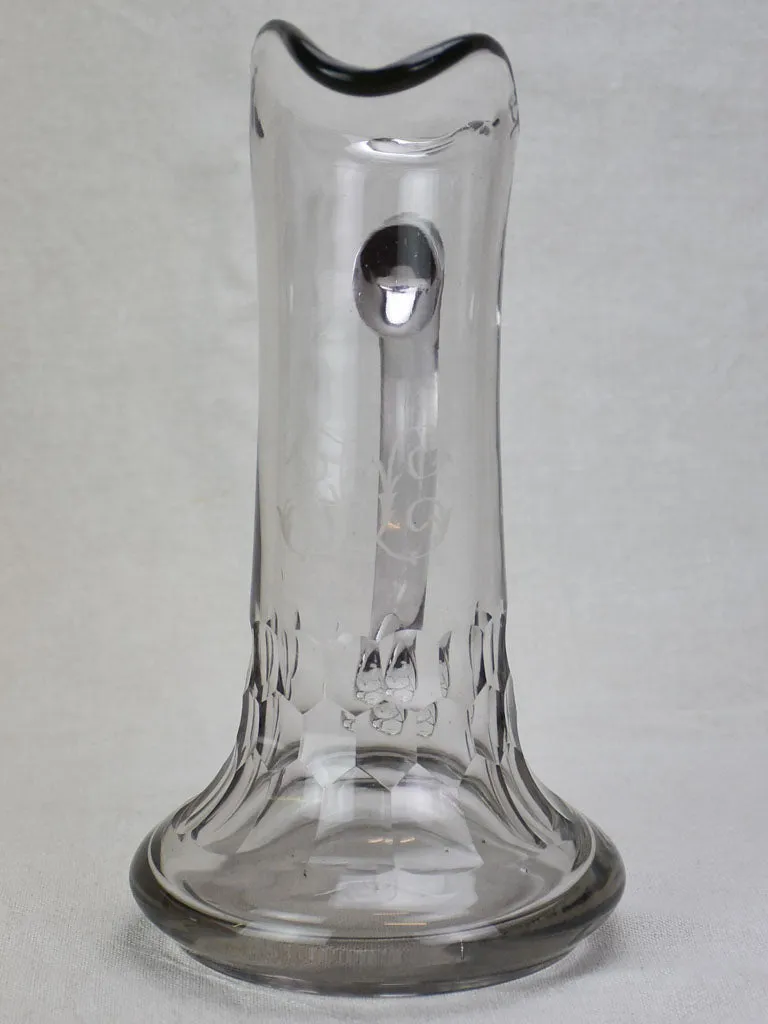 Antique French cider pitcher, blown glass with monogram