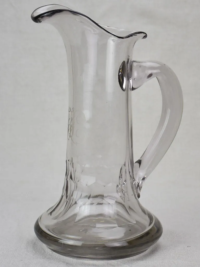 Antique French cider pitcher, blown glass with monogram