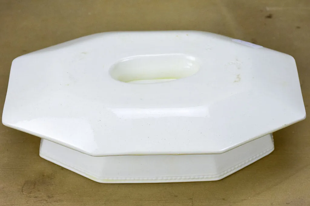 Antique French Creil-Montereau faience octagonal sauce dish