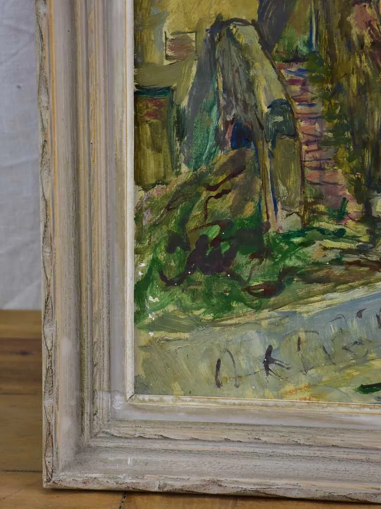 Antique French painting of a Provincial village, 1940's - 22 ½ x 26 ½""