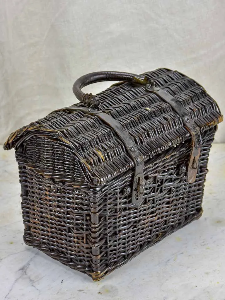 Antique French picnic basket - black wicker