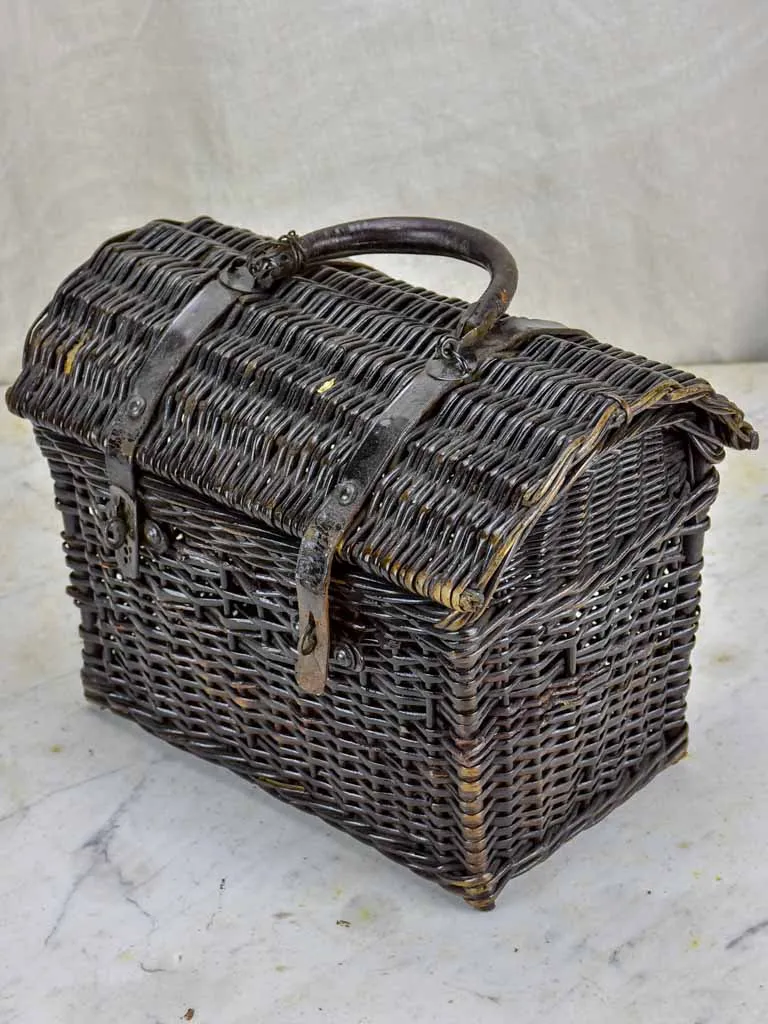 Antique French picnic basket - black wicker