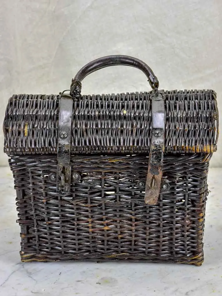 Antique French picnic basket - black wicker