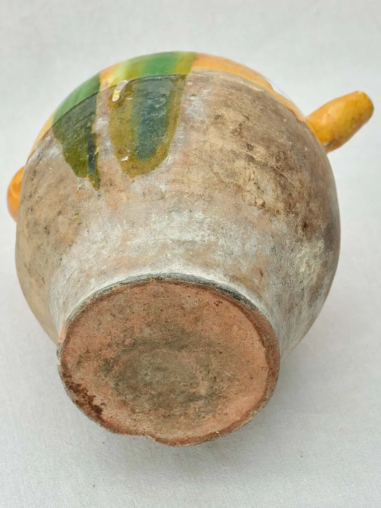 Antique French water pitcher / cruche with yellow and green glaze 15¼"