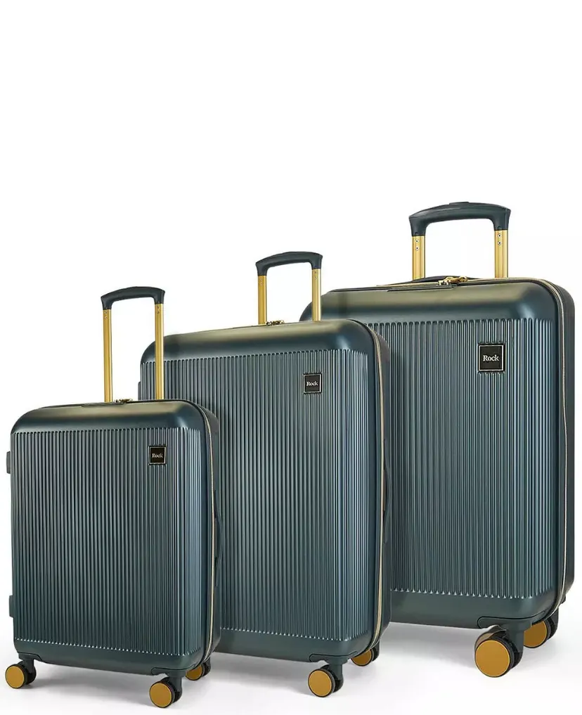 ARIA Set of 3 Suitcases - Dark Green with Gold