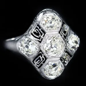 Art Deco Platinum 1.50 CTW Old Mine Cut Diamond Ring