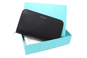 Authentic NEW Tiffany & Co. Black Calfskin Leather Large Long Zippy Wallet