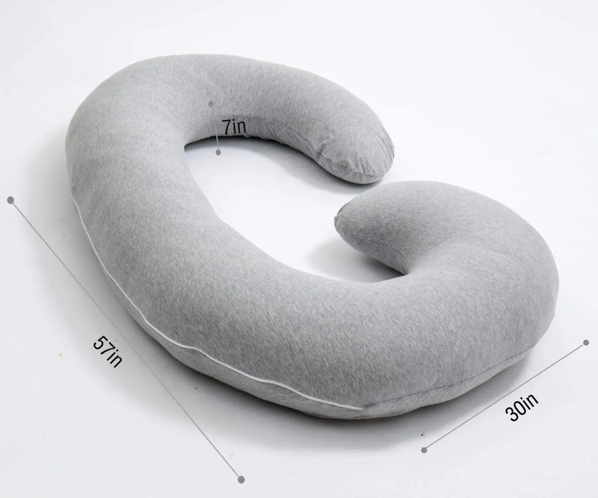 AWESLING C Shaped Full Body Pregnancy Pillow with Jersey Cover (Gray)
