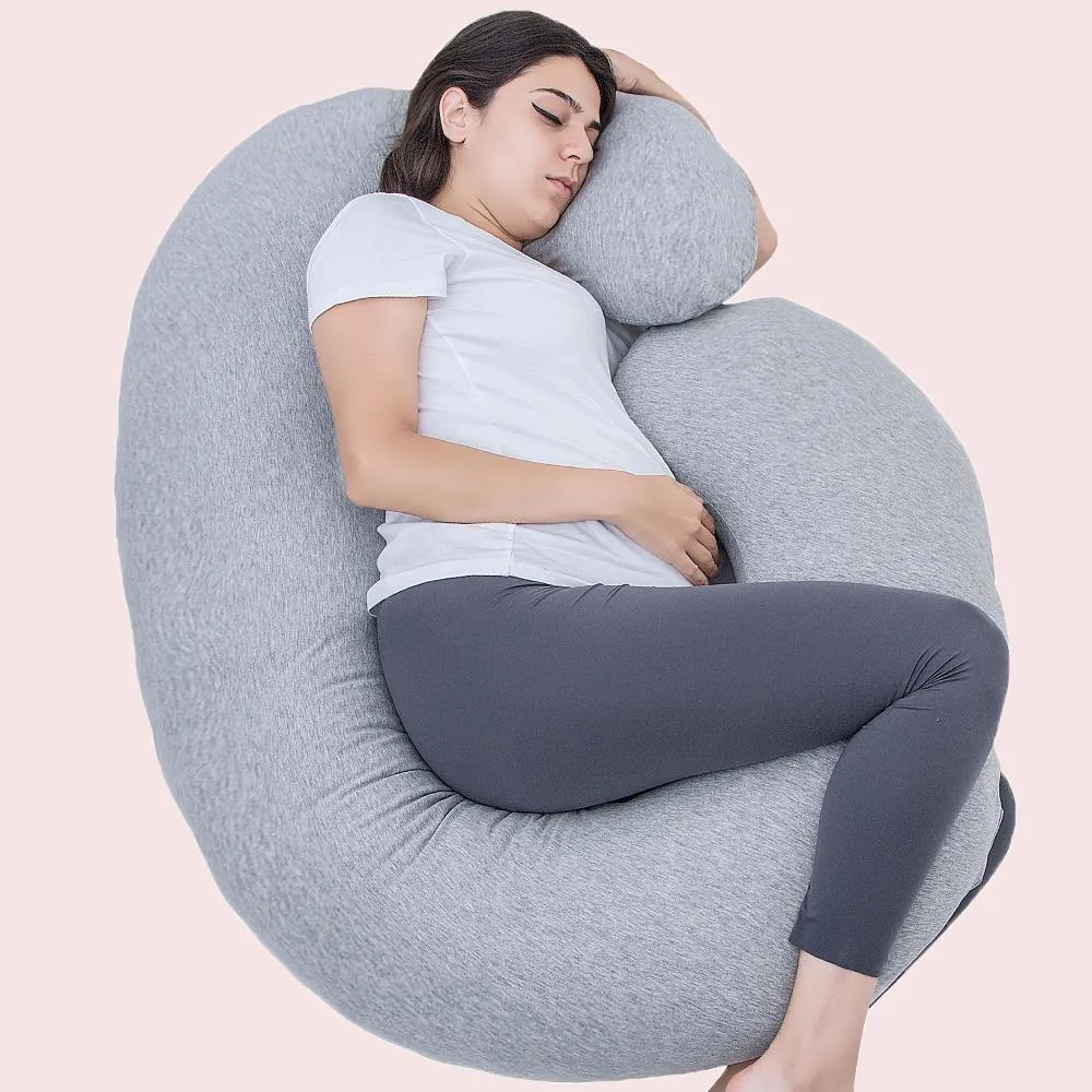 AWESLING C Shaped Full Body Pregnancy Pillow with Jersey Cover (Gray)