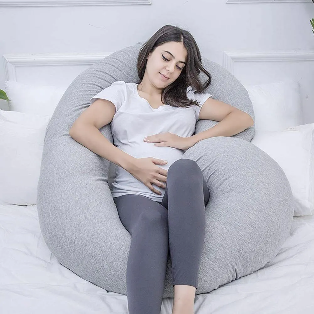 AWESLING C Shaped Full Body Pregnancy Pillow with Jersey Cover (Gray)