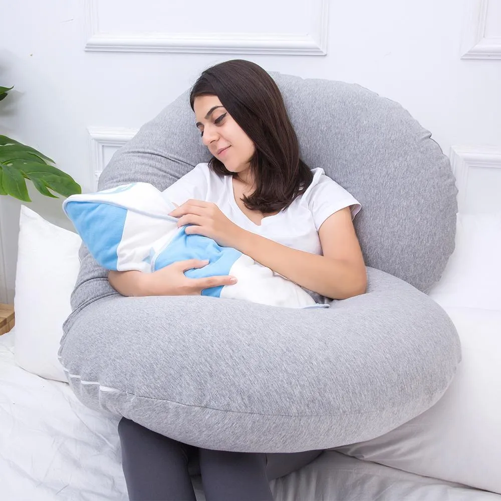 AWESLING C Shaped Full Body Pregnancy Pillow with Jersey Cover (Gray)