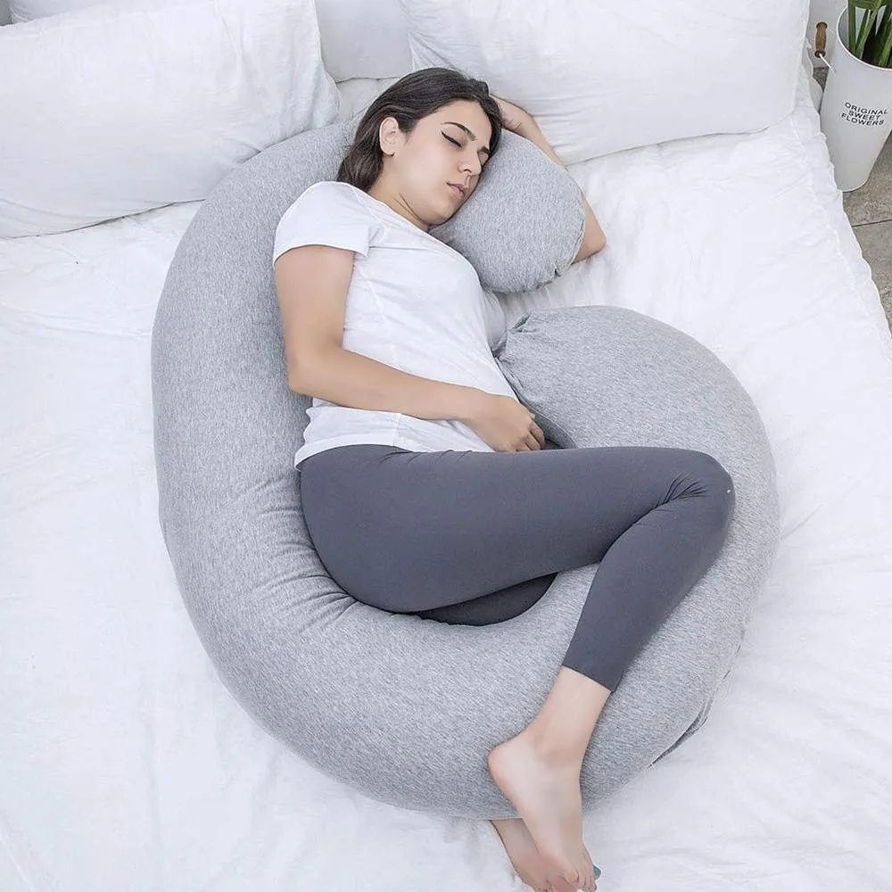 AWESLING C Shaped Full Body Pregnancy Pillow with Jersey Cover (Gray)