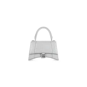 BALENCIAGA HOURGLASS SMALL HANDBAG CROCODILE EMBOSSED IN GREY