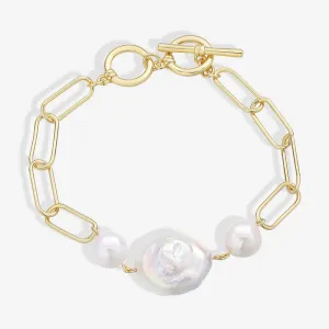 Baroque Freshwater Pearl Toggle Sterling Silver Paperclip Link Chain Bracelet